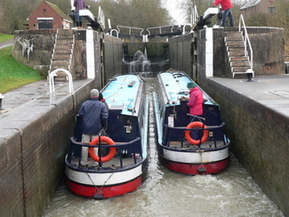 2 of our canal boats entering a double lock on the Grand Union Canal